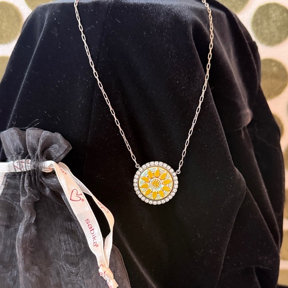 Sabika Silver and Yellow Sunburst Necklace - Picture 1 of 3